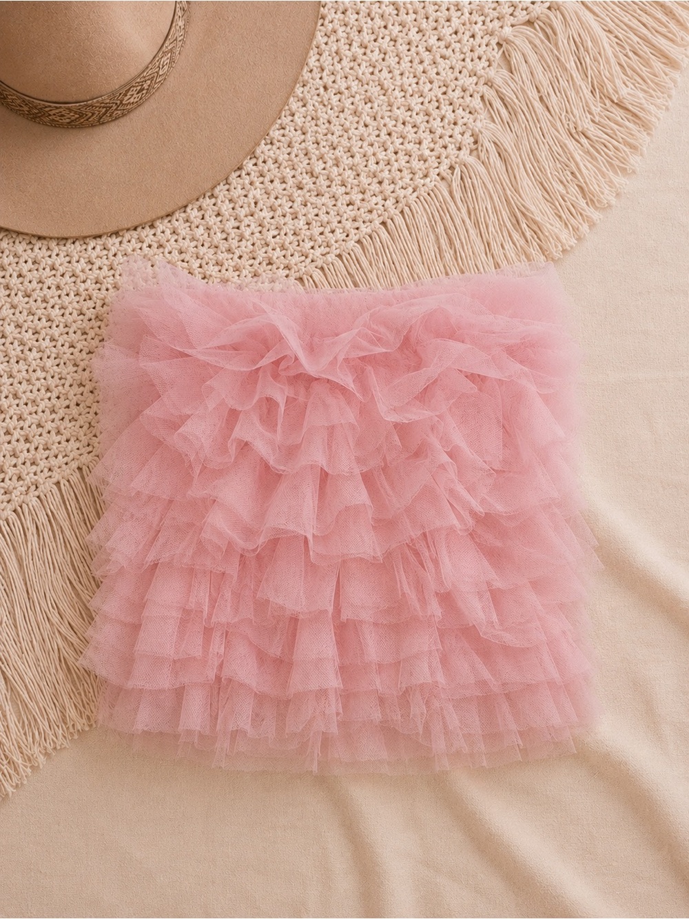 Women's Pink Layered Tulle Tube Top